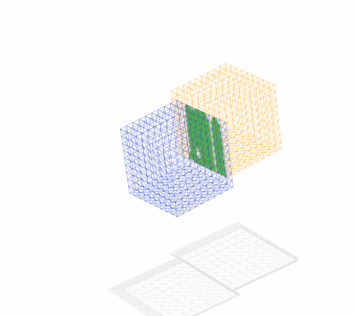 Two coplanar cubes rotated slightly and intersected