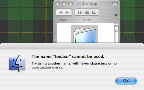 Finder won't make directories with colons